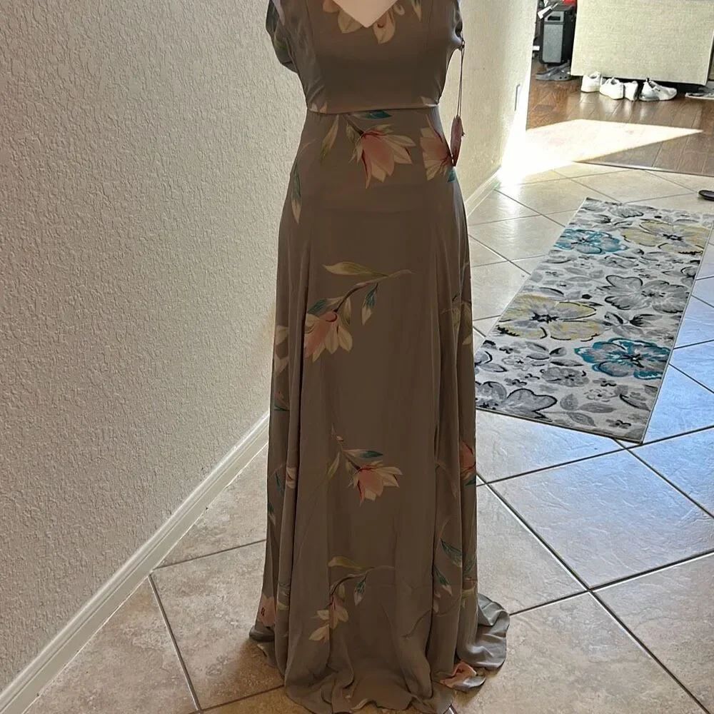 Show Me Your Mumu XXS Jen Maxi Dress Floral Iris Print Open Back Bridesmaid NWT